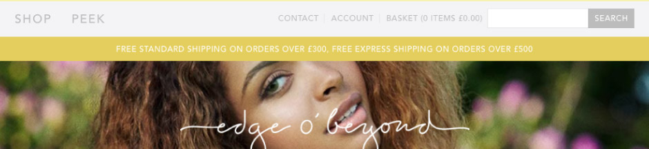 Edge o' Beyond's shipping offer banner