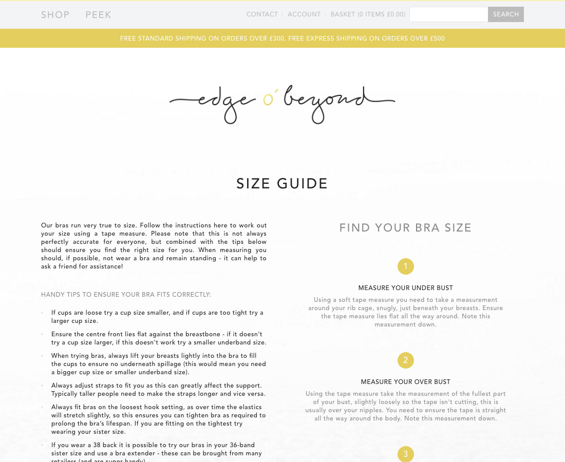 Size Guide for Edge o' Beyond designed by Kit & Caboodle