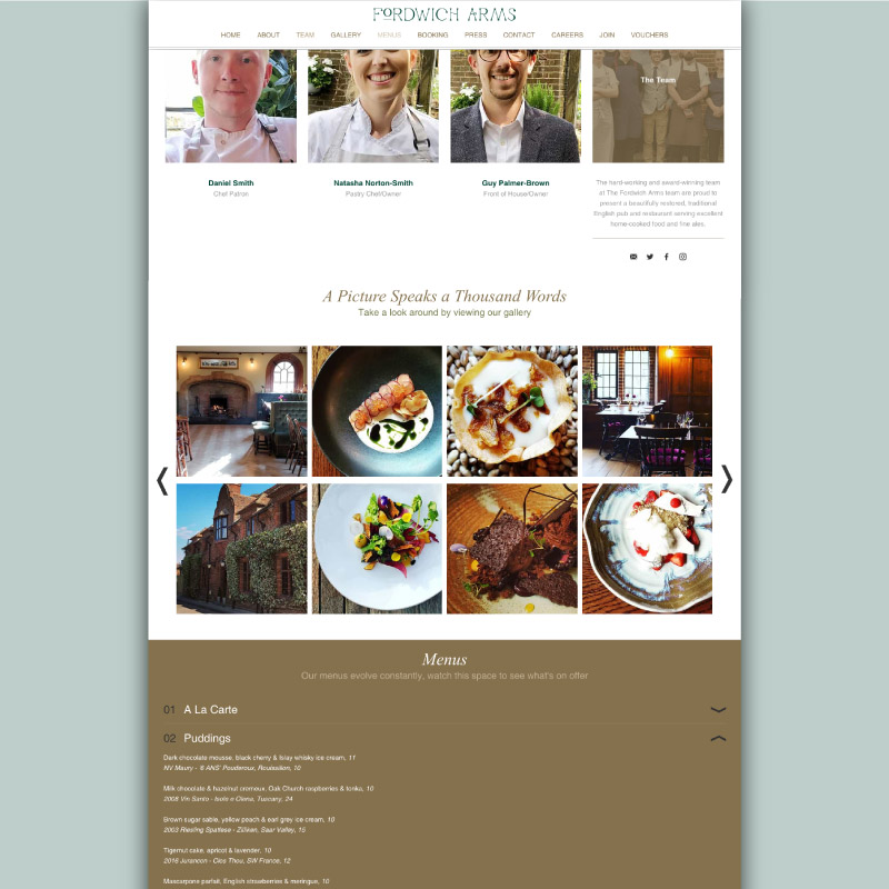 Fordwich Arms website menus